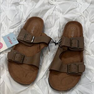 NWT Cat & Jack Sz 4 Brown Double-Strap Buckle Slides